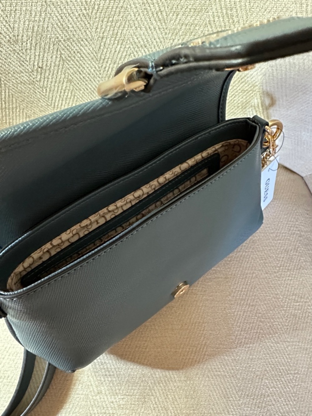 Guess Dark Denim Color Crossbody Saddle Bag with Gold Hardware - Picture 8 of 10